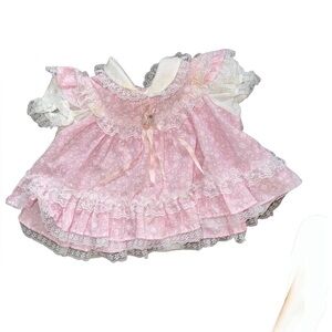 VTG Victorian style  Baby Dress Pink Polka Dot Lace Baby Girl Sz NewBorn